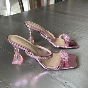 Mach and Mach square toe mules sandals crystal pumps pink metallic sz 39